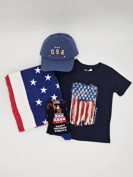 American Flag Towel, Hat, Socks, and Kid's Tee at The Creek